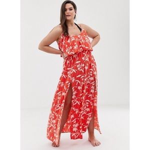 ASOS CURVE red orange flamenco floral beach maxi